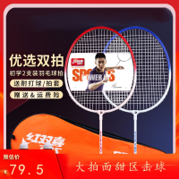 红双喜(DHS)羽毛球拍全碳素超轻双拍型儿童成人单拍套装