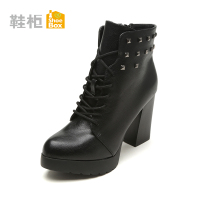 达芙妮旗下鞋柜秋冬款高筒靴女坡跟侧拉链加绒长靴女1115607066