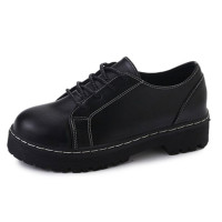 英伦风复古学生单鞋2018春季新款女鞋休闲百搭原宿黑色小皮鞋潮