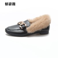 毛毛鞋女秋冬款加绒兔毛鞋百搭懒人保暖豆豆鞋小皮鞋平底单鞋棉鞋