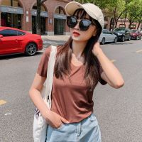 新款大码短袖T恤女韩版冰丝纯色宽松打底上衣胖mm夏季薄款
