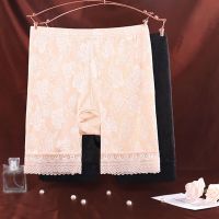 大码安全裤冰丝锦纶提花蕾丝边夏季防走光加肥加大码中高腰安全裤