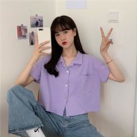 2020夏季新款韩版宽松短袖t恤女POLO领百搭学生短款单排扭扣女装