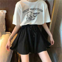 黑色裤子女宽松夏高腰抽绳百搭显瘦休闲裤垂感ins超火裤裙短裤潮