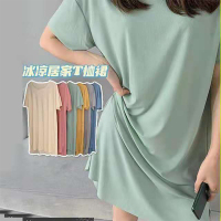 冰丝连衣裙2021夏季新款宽松大码短袖长裙中长款显瘦可外穿睡裙女