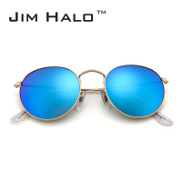 JIM HALO太阳镜男士女士经典复古防紫外线防辐射变色墨镜新款圆形彩膜金属框眼镜CLX0009