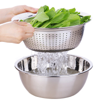 不锈钢沥水盆圆形厨房水洗菜篮米魁沥水篮多用漏盆淘米盆洗米盆