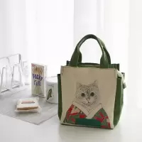 日系帆布饭盒袋水杯位大容量手提妈咪包拉链便当包米魁购物袋