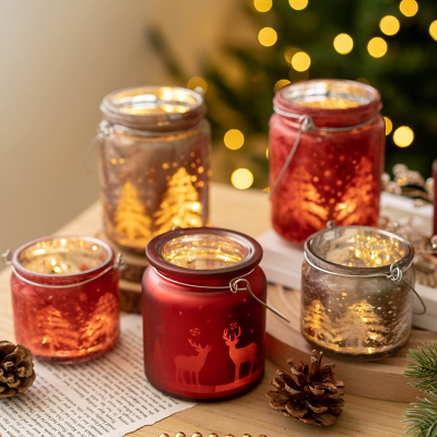 米魁圣诞节装饰玻璃烛台烛杯氛围装饰发光桌面摆件浪漫ins网红