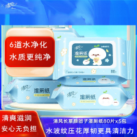 清风湿厕纸女性5包80片湿巾私处擦屁屁清洁湿巾纸实惠装_实惠80抽1包大包更划算