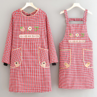 米魁棉布围裙长袖厨房家用罩衣透气围腰做饭上班工作服女