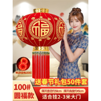2025新款蛇年大红灯笼灯米魁挂饰户外阳台大门口一对过年春节新年装饰_100#平安珠五面圆福⭐一对装2米LED灯线