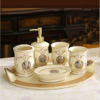欧式陶瓷字母卫浴六件套装酒店浴室洗漱用品托盘漱口杯