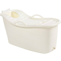 加大号儿童洗澡盆塑料加厚浴缸带盖浴盆浴桶洗澡桶泡澡沐浴桶家用简约乳白色加长款带盖子