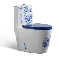 青花瓷马桶彩色中国风坐便器手绘彩绘彩金彩花双色节水大口径马桶