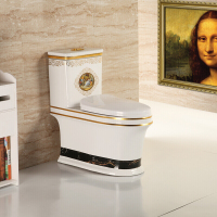 超漩式大口径静音节水座便器陶瓷洁具坐厕家用彩色抽水马桶坐便器A款4D冲水雪花釉彩色脲醛盖板