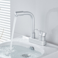 太空铝双孔面盆龙头卫生间龙头冷热洗脸盆三孔旋转龙头