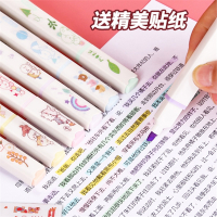 得力(deli)荧光标记笔学生用马卡龙色系记号笔阅读划重点粗细头黄色彩色笔ins日系浅色透明高颜值大