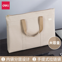 得力(deli)大容量公文包女士帆布包拉链式手提包休闲电脑包商务男款通勤牛津防水资料文件袋多层档案整公文包