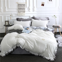 韩式双拼花边款四件套水洗棉绒被套水晶绒加厚床单少女心网红床品