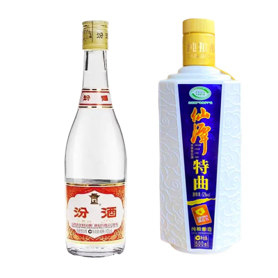 2020年55度汾酒馆藏甄品光瓶 475ml+2020年52度仙潭特曲500ml*2瓶组合装白酒