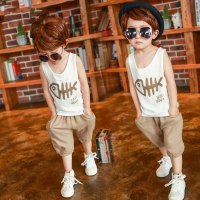 [促销][低价清仓]优贝迪儿童套装夏季男童纯棉短裤短袖两件套女童韩版裙子套装宝宝背心休闲7分裤