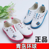[促销][正品青岛环球童鞋]幼儿园室内小白鞋学生舞蹈鞋儿童帆布鞋白球鞋男童女童小白鞋运动鞋