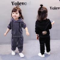[促销]小女童金丝绒套装1-2-3-4岁女宝宝韩版休闲卫衣洋气春秋两件套潮