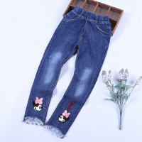 [促销]童裤男女中大童儿童加绒牛仔长裤子破洞女孩宝宝毛边修身小脚裤子