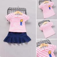 [促销]童装2018夏季时尚潮流中小童笑脸条纹+牛仔裙套装 裙套装