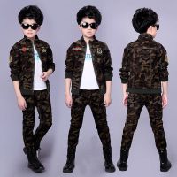 [促销]男童2018新款秋季中大童儿童运动童装迷彩服秋装长袖T恤两三件套