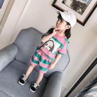 [促销][小叮鹿][95%棉]女童夏装中大童套装儿童运动短袖短裤两件套