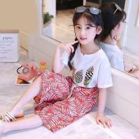 [促销]女童纯棉套装夏装2018新款洋气童装韩版儿童时髦短袖阔腿裤两件套