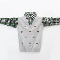 [促销]春秋薄款全棉纯棉儿童装毛衣套衫男童针织衫假两件套头男孩毛衣