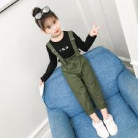[促销][背带裤+长袖]女童秋装加厚两件套2018新款女大童时尚背带裤套装
