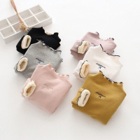 [促销][童瓣]女童T恤保暖内衣刺绣木耳边宝宝百搭加绒加厚长袖打底衫