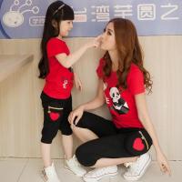 [促销]亲子装 夏装2018新款母子母女装童装家庭装一家三口纯棉运动套装