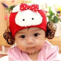 [促销]婴儿帽子3-6个月帽子公主秋冬宝宝假帽1-2岁女孩针织毛线帽儿童