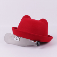 [促销][莱倍泰]秋冬儿童帽子男女童毛呢猫耳朵礼帽宝宝盆帽亲子渔夫帽