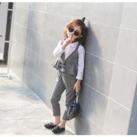 [促销][上市]女童格子套装儿童马甲裤子两件套小女孩衣服大童女装