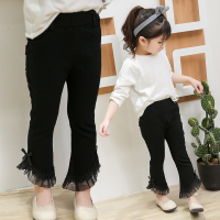 [促销]中小童喇叭裤女童弹力裤子儿童休闲裤女孩春秋款九分蕾丝花边长裤
