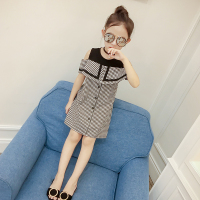 [促销]童装女童夏装棉连衣裙2018新款韩版夏季中大童儿童露肩格子裙子