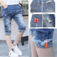 [促销]男童裤子童装男短裤中大童破洞牛仔裤夏季牛仔裤儿童男裤松紧中裤