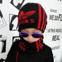 [促销]定制儿童帽子男童女童孩宝宝冬季加厚套头毛线帽子围脖套两件套装