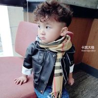 [促销]惜萌 儿童围巾秋冬男童加厚保暖仿羊绒格子围巾女孩宝贝百搭围脖