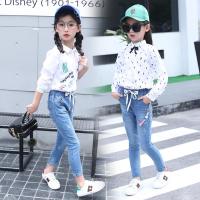 [促销]童装女牛仔裤女宽松破洞春秋款13牛仔9分裤女6长裤子5-16女小脚裤