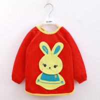 [促销]宝宝罩衣防水秋冬男童女孩婴幼儿童吃饭反穿衣饭兜长袖围裙水晶绒