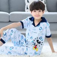 [促销]儿童睡衣短袖男夏季薄款纯棉套装男孩全棉夏天家居服中大童亲子装