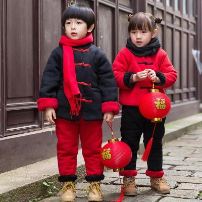 [促销]儿童新年唐装加绒加厚冬季套装小童拜年服中国风汉服生日礼服旗袍