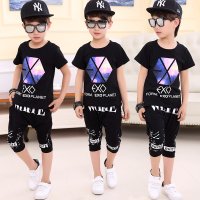 [促销]男童夏装2018新款男童短袖套装儿童街舞套装休闲哈伦两件套中大童